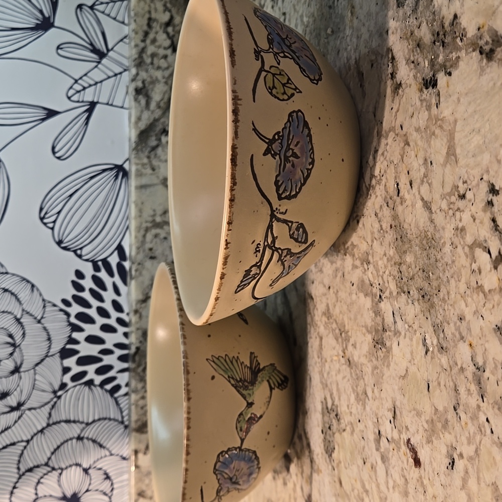 In Homesrylez Set Of 2 Ceramic Bowls with Hummingbird and Blue Flower Design